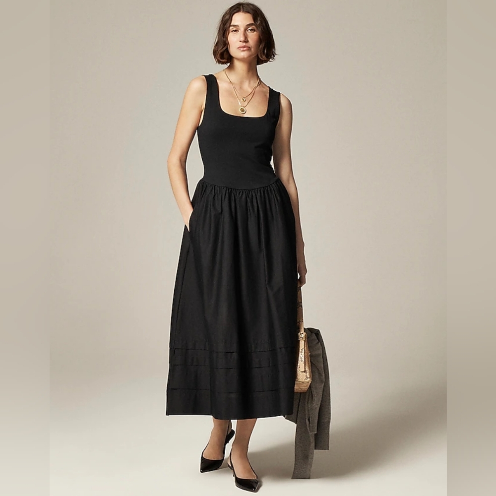 NWT J. Crew Drop-waist Mixy Midi Dress Black